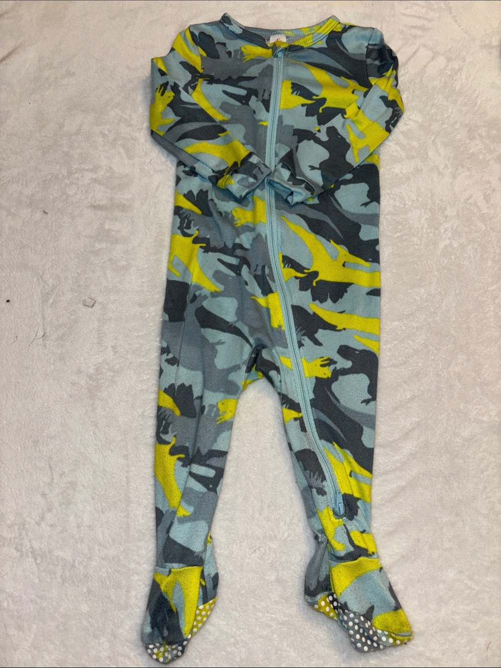 (2 for $10) Joe fresh Zip-Front Kids Footed One-Piece in Blue & Yellow Dino pint